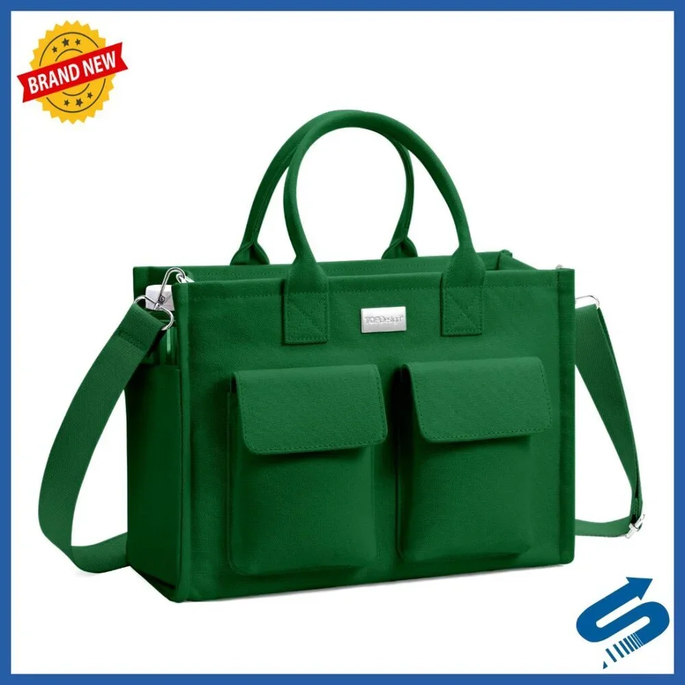 Heavy-Duty Canvas Tote Bag Adjustable Crossbody Shoulder Handbag 9 Pockets